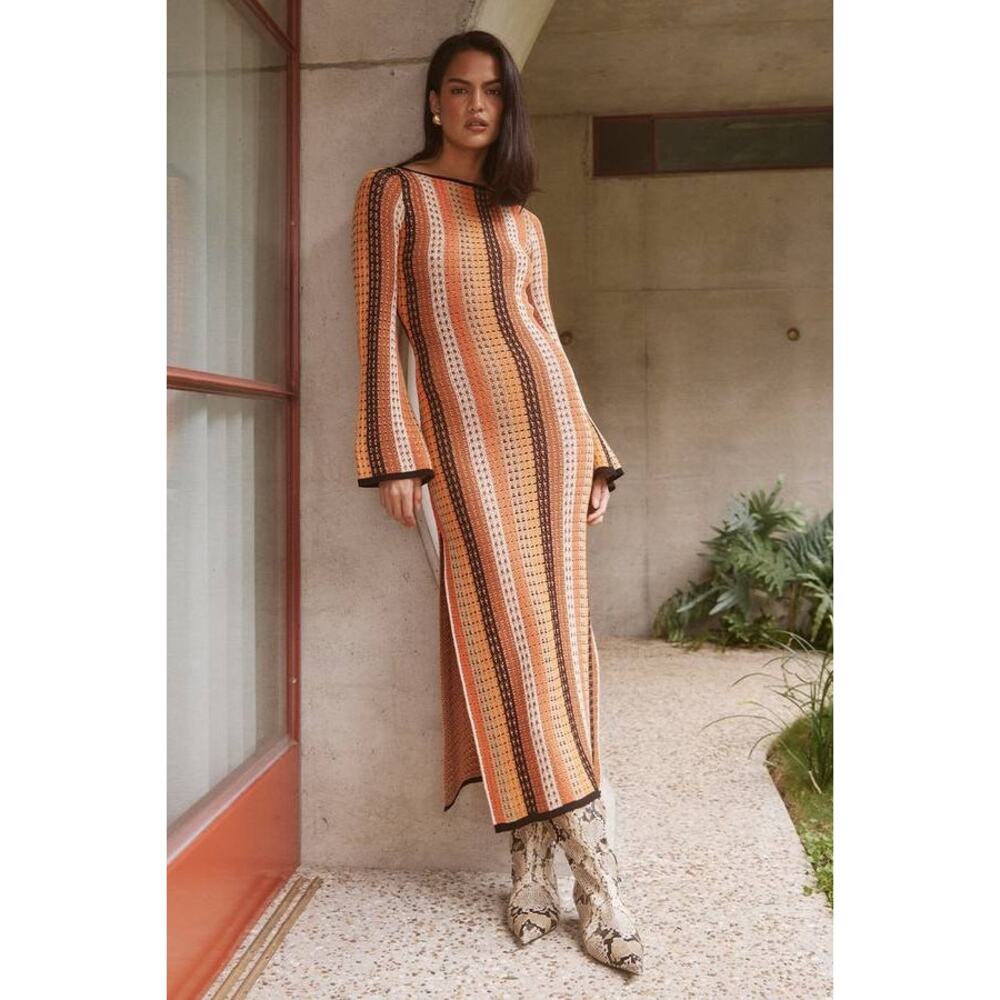 Seven Wonders Aimee Crochet Knit Midi Dress Coverup Orange Multi XS NWT Beach